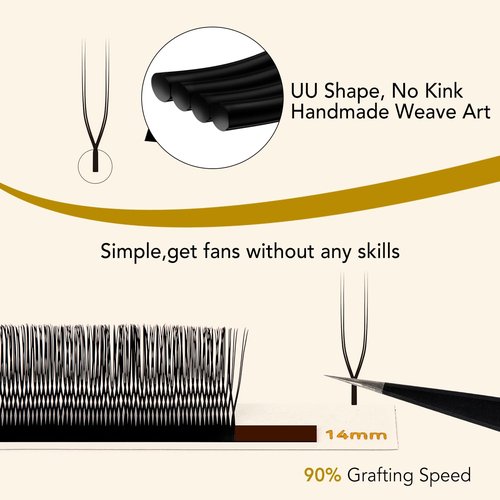 KOLYBEL U Eyelash Extension 2D UU Lash Extensions 0.07 D Curl Handwoven U Shaped Lash Easy Fan 8-15mm Russian Volume Crisscross Eyelashes Extension(2D UU-0.07-D-8-15mm)