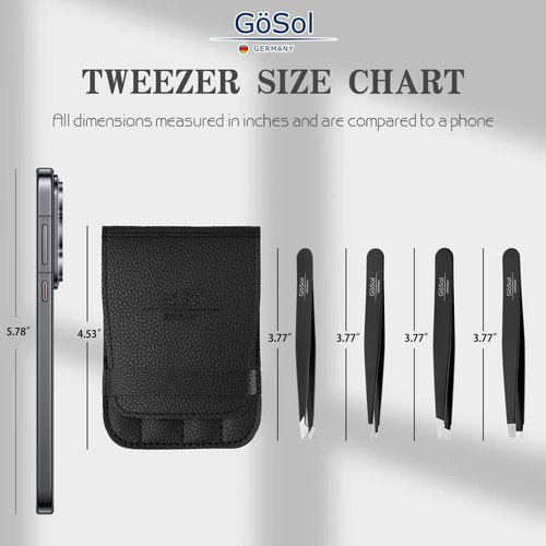Tweezers Set - 4Pcs Professional Stainless Steel Eyebrows Tweezers for Women Facial Hair, High Precision Tweezers with Slant, Pointed, Flat Tips for Ingrown Hair Removal Women Men