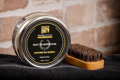Officina Artigiana Milano Stay Traditional Shaving Soap 150ml – Luxury Italian artisan wet shaving soap with 40% antioxidant oils & shea butter – citrus fragrance – vegan skincare