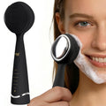 PRITECH Facial Cleansing Brush, Rechargeable Silicone Face Scrubber with Constant-Temperature Heating, Vibrating Exfoliator Scrubber for Deep Pore Cleaning, Waterproof Face Brush for Women & Men-Black