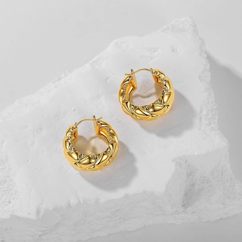 Skiennix 18K Gold Plated Chunky Hoop Earrings - Bold Statement Jewelry for Women