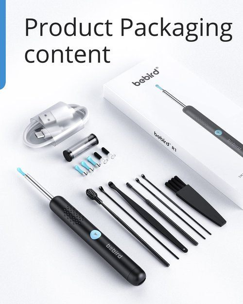 BEBIRD R1 Wax Removal Tool for Ear - Spade Ear Canal Cleaner with Camera 1080P Earscope, Wax Remove Ear Picker with Vari Replacement Tips, Camera with 6LED Light for Ear/Nose/Throat Examination, Blue