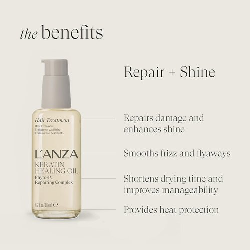 L'ANZA Keratin Healing Oil Treatment - Repair Dry, Damaged Hair & Split Ends | Color Safe, Sulfate Free, UV Protection