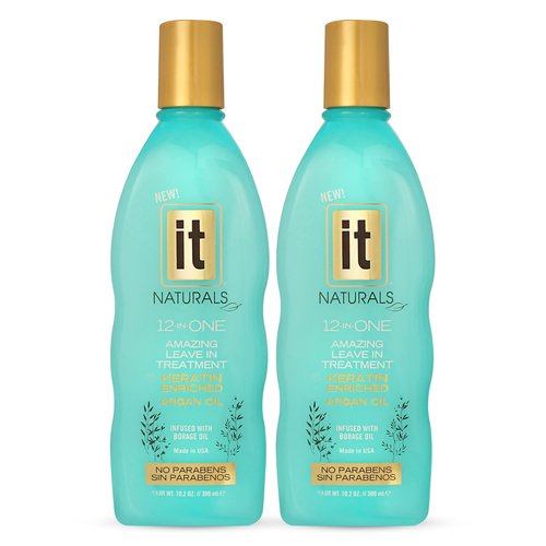 12-in-One Amazing Leave-In Hair Treatment – 2 Pack - Infused with Keratin and Argan Oil for Silky Soft Hair and Added Shine - Conditioner Strengthens and Protects Dry & Damaged Hair - It Naturals