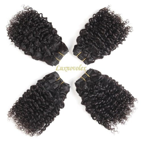 Luxnovolex Brazilian Curly Bundles Human Hair Kinky Curly 4 Bundle Short Virgin Human Hair 50g/Bundle Unprocessed Remy Jerry Curly Brazilian Hair Quick Weave for Black Women