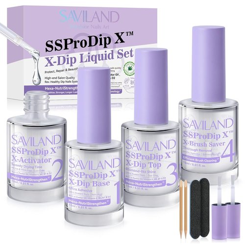 SAVILAND Dip Powder Liquid Set - HEMA-Free Nail Dipping System Essentials | 15 ml for DIY Strengthening at Home