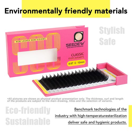 SEEDEW Classic Individual Eyelash Extensions, 7mm C Curl 0.15mm 16 Rows/Tray, Single Natural Soft Lightweight Short Bottom Lashes Grafting Supplies for Lash Artists Salons (Matte Black-0.15-C-7mm)