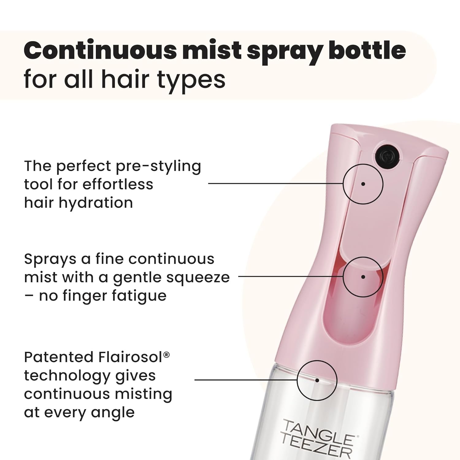 TANGLE TEEZER Travel-Size Continuous Spray Bottle - Reusable & Refillable for Hair Detangling | 6.1 oz, Millennial Pink