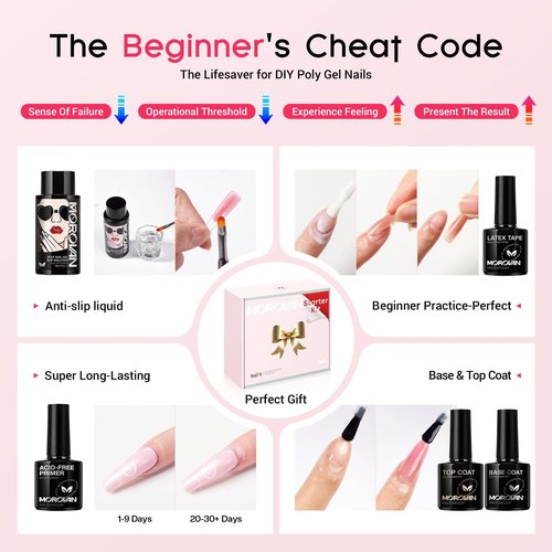 Morovan Poly Gel Nail Kit: All-in-One Beginners Practice Full Set With UV light & Slip Solution For Teens Nail Extension Gel Kit Starter At Home User Friendly & Salon Results for Home Manicures