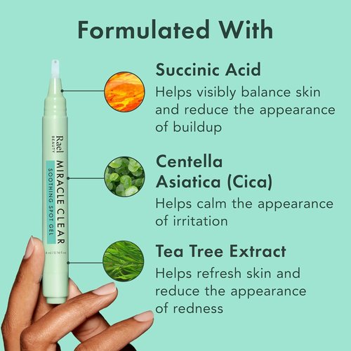 Rael Miracle Clear Spot Gel - Soothing Acne Treatment with Succinic Acid & Tea Tree | Lightweight Korean Skin Care (0.14 oz)