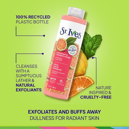 St. Ives Body Wash Variety 2-Pack, Soothing Oatmeal & Shea Butter + Exfoliating Pink Lemon & Mandarin Orange, 100% Natural Extracts, Cruelty-Free, 22 Oz Ea