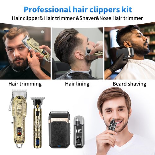 HIENA PRO Hair Clippers for Men Professional, Cordless Barber Clipper and T-Blade Beard/Hair Trimmer Set, Electric Razor Foil Shaver Nose Trimmer Barber Kit, Men's Hair Cutting Kit