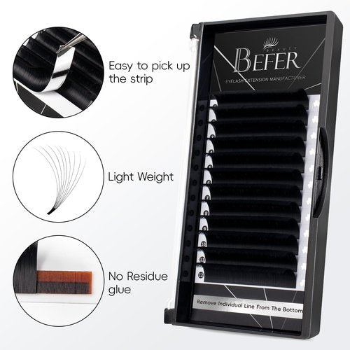 Befer Volume Easy Fan Lashes Extensions, 0.05CC Curl 15mm Matte Black Volume Eyelash Extensions, Fluffy Matte Black Super Soft Self Fanning Eyelash Extensions CC Curl Professional Easy Fan Lashes