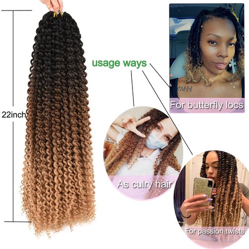 Passion Twist Hair 22 Inch Long Water Wave Ombre Passion Twist Crochet Hair For Women Curly Braiding Hair Long Spring Twist Hair Synthetic Hair Extension 7 Packs (22inch, Ombre brown blonde)
