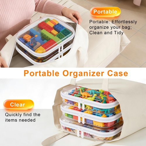 3PCS Clear Hard Shell Zipper Case,Toy Organizers and Storage Box,Clear Toiletry Cosmetic Case,Travel Makeup Bags,Diaper Bag Organizer,Pencil Case,Medium Stackable Portable Zipper Pouches 9.85*7.9*2 IN