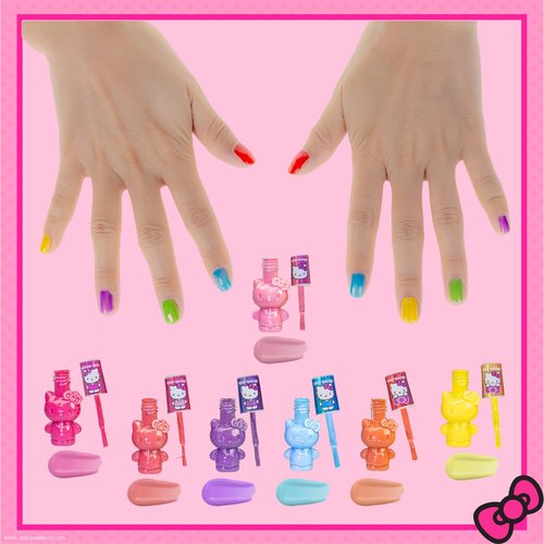 Townley Girl Hello Kitty Peel-Off Water-Based Safe Quick Dry Nail Polish Set for Girl Kids Ages 3+, Perfect for Birthday Gift Parties, Sleepovers & Makeovers, 18 Pcs