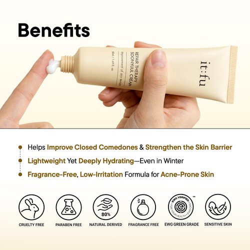 it:fu Soonyuul Cream for Closed Comedones & Acne Care | Barrier Repair Moisturizer with Niacinamide & Coix Seed (1.69 fl oz)