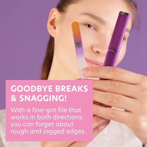 Bona Fide Beauty - Premium Czech Glass Fingernail File with Case - Gentle & Durable Manicure Tool | Gold Violet