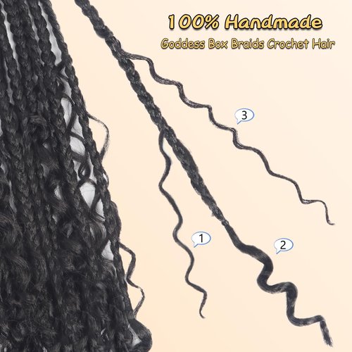 Goddess Box Braids Boho Crochet Hair - 14Inch Pre-Looped Box Braids With Curly Ends (14 Inch, Pack of 8, #1B)