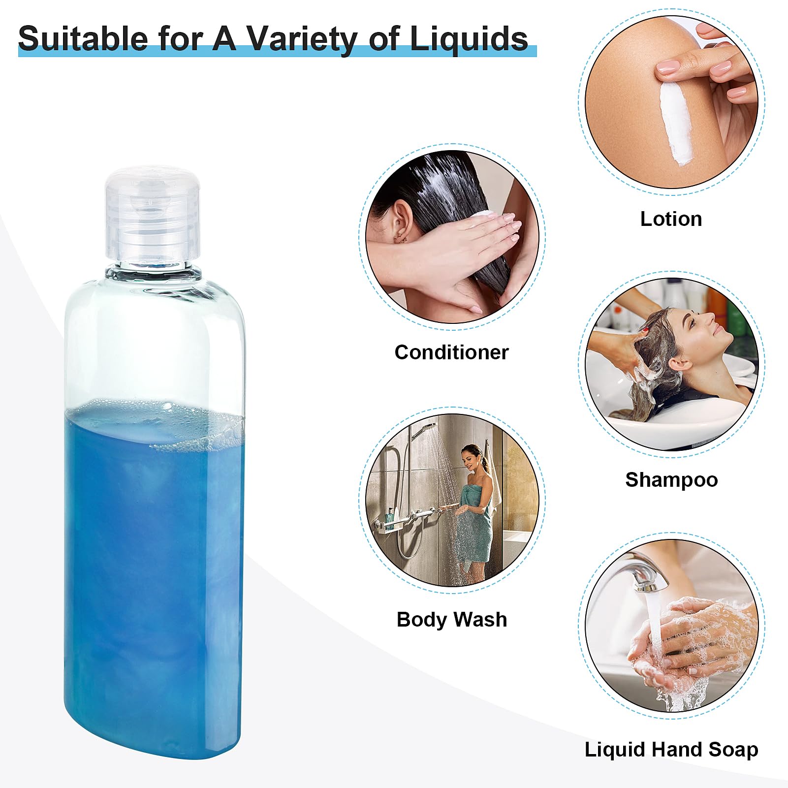 Wowang Travel Shampoo and Conditioner Bottles 7.7oz 5 Pack Leak Proof Plastic Squeeze Bottle with Flip Cap Refillable Containers Travel Bottles for Toiletries Lotion Shampoo Conditioner