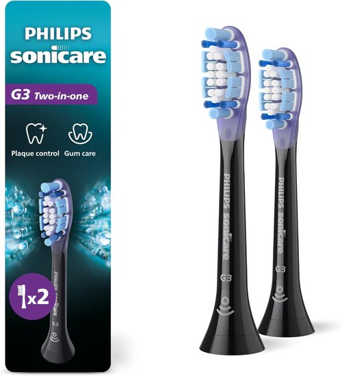 Philips Sonicare G3 Electric Toothbrush Heads - Plaque Control & Gum Care, 2-Pack, Black, HX9052/95