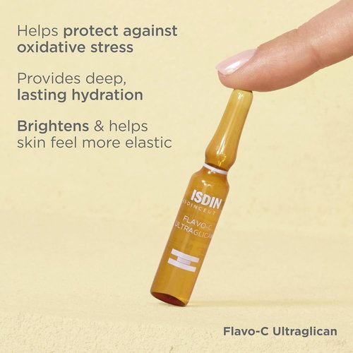 ISDIN Isdinceutics Flavo-C Ultraglican Serum - Brightening Vitamin C & Hyaluronic Acid | 10 Ampoules, 0.06 FL OZ Each