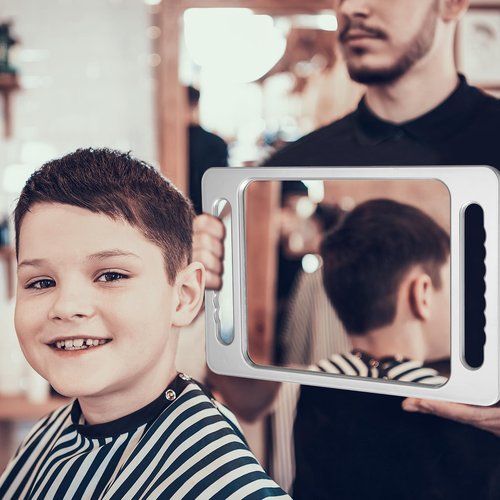 Kigley 2 Pcs Large Hand Mirror with Double Handle Barber Mirror Unbreakable Rectangular Hand Held Hair Salon Equipment Hairstylist and Barber Accessories, 15.75 x 9.84 Inches/ 40 x 25 cm (Silver)