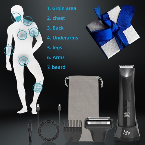 INVJOY Manscape Body Trimmer for Men, Waterproof Electric Razor/Shavers with Dual-Head for Facial, Pubic & Groin Hair Grooming, Ceramic & Foil Blades Hair Trimmer with LED - Birthday Gift for Him Dad