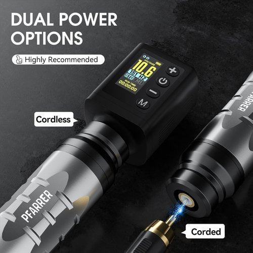 PFARRER Wireless Tattoo Gun Tattoo Kit Professional 2 Batteries Motor Digital Display Tattoo Machine with 10Pcs Tattoo Needles Tattoo Ink Tattoo Accessories PR-TKP651B-7