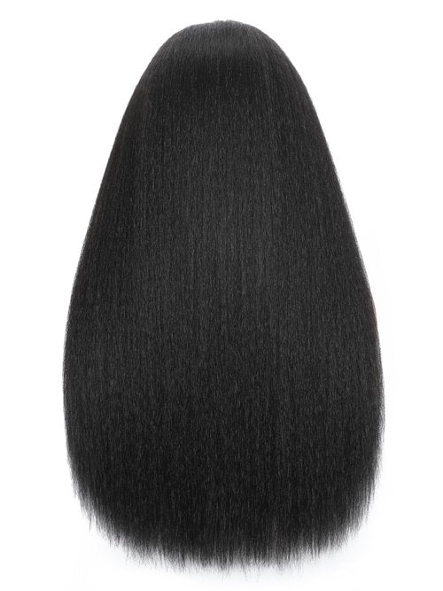 TASHEEMA Glueless Kinkystraight Synthetic Hair 3 in 1 Half Wig for Women 24 inch Black Yaki Kinky Straight for Headband Wig Ponytail