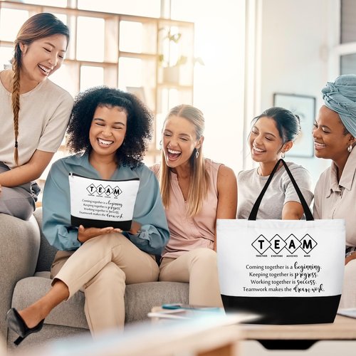 Cunno 24 Pcs Team Appreciation Tote Bag Women Employee Gift Team Together Canvas Makeup Bags for Worker Staff Coworker Nurse Teacher