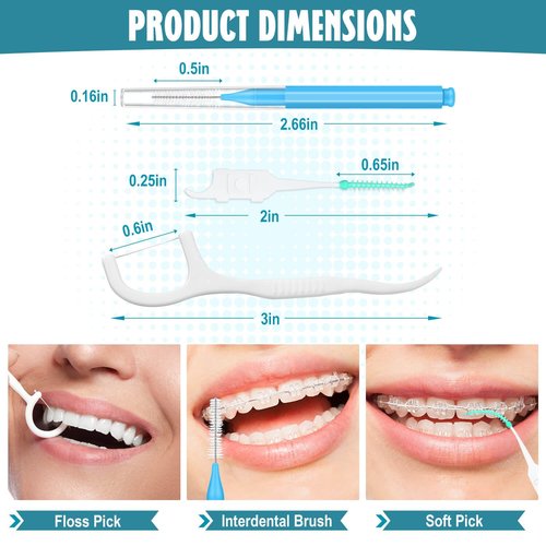 Lezmarket 450PCS Interdental Brushes and Flosser Picks Kit, Braces Brushes, Soft Picks and Dental Floss Sticks for Teeth, Braces Cleaner Brush Tooth Floss Pick Between Teeth Brushes for Braces