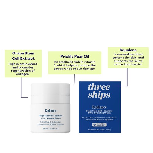 Three Ships - Radiance Grape Stem Cell + Squalane Ultra-Hydrating Cream | Hydrate, Soften, Replenish Skin | Cruelty-Free, Vegan, Paraben-Free, Sensitive Skin Safe (1.76 oz | 50 g)