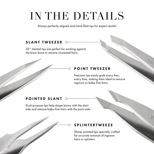 Tweezerman Black Stainless Steel Slant Tweezer - Eyebrow Tweezers for Women and Men