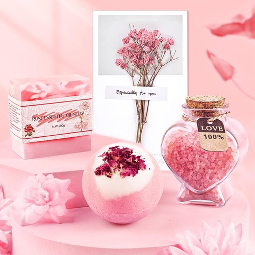 Gifts for Women Self Care Gifts Get Well Soon Gifts, Rose Relaxation Spa Gift Basket Sets with Luxury Flannel Blanket, Unique Mothers Day Mom Gifts Basket for Mom Wife Grandma Sister Friend