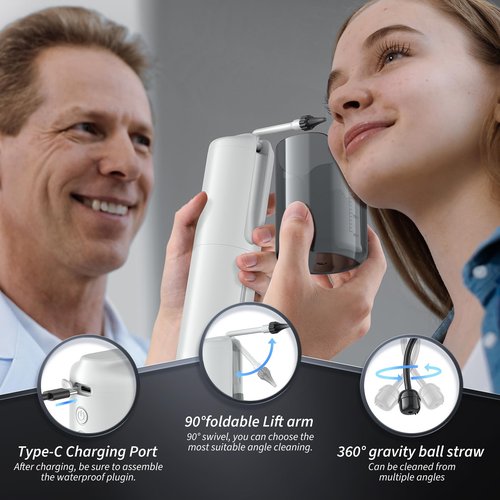 Ear Wax Removal - Electric Ear Irrigation Flushing System, Water Powered Ear Cleaner with 4 Pressure Modes, Safe and Effective Ear Cleaning Tool, Water Resistant USB Rechargeable (White)