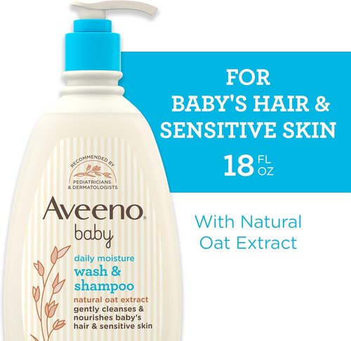 Aveeno Baby Daily Moisture 2-in-1 Body Wash & Shampoo - Gentle, Tear-Free Formula for Sensitive Skin, 18 fl. oz