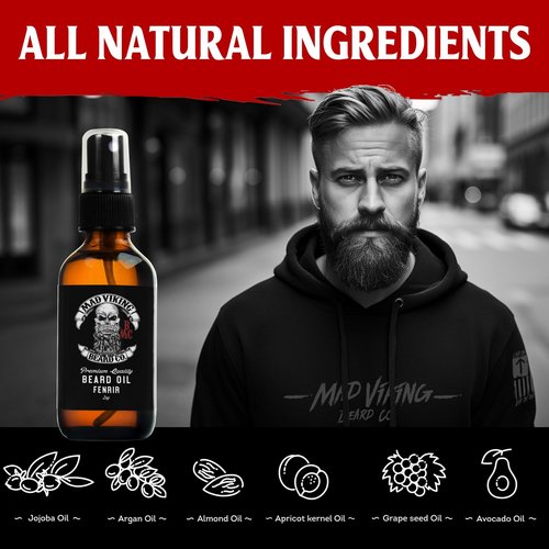 Mad Viking Fenrir Beard Oil - Hydrate & Soften Your Beard Naturally | Bold Neroli, Rum & Tobacco Scent - 2oz