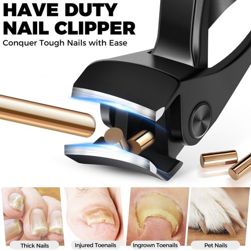 Toenail Clippers for Thick Toenails, Heavy Duty Toenail Clippers for Ingrown Nails, Angled Head Toe & Slanted Nail Clipper with Long Handle 5PCS