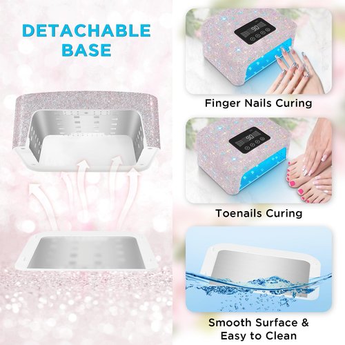 Aedavey Cordless UV Nail Lamp, Rechargeable UV Light for Gel Nails, LED Nail Lamp with 4 Timer Modes, Gel Nail UV Light Decorate with Sparkling Nail Rhinestones (Sparkly White)