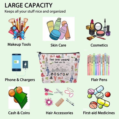 FOTAP Boston Trip Makeup Bag - Souvenir Travel Bag for Boston Housewarming or Vocation Gifts