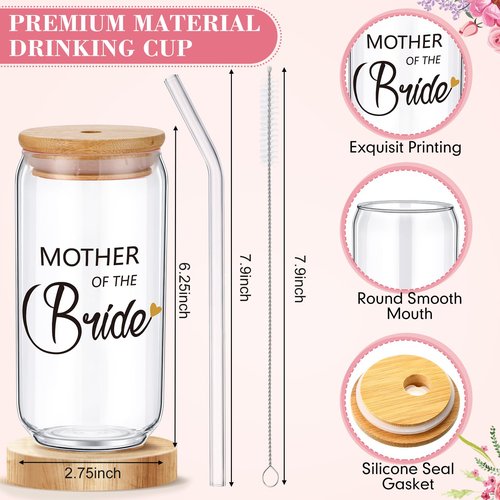 Paterr 8 Pcs Mother of the Bride and Mother of the Groom Gifts Set Canvas Tote Bag Drinking Glass Cups Makeup Bags Mirror (Classic)
