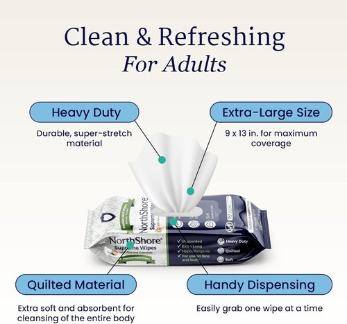 NorthShore Supreme Heavy-Duty Quilted Wipes - X-Large 9x13 in. | 50 Count, 3-Pack for Ultimate Cleanliness