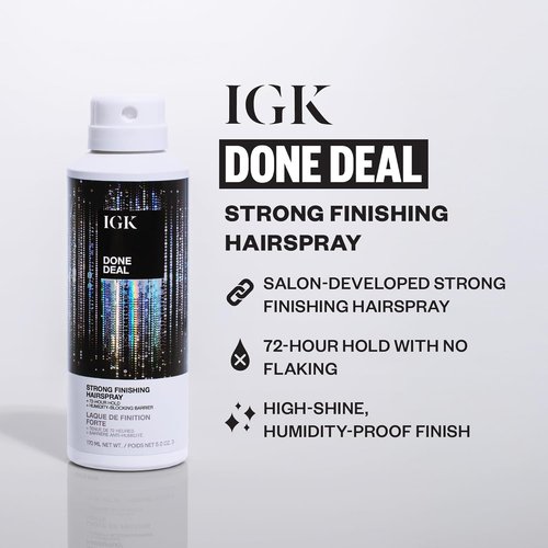 IGK Done Deal Strong Hold Finishing Hairspray - Long-Lasting, Humidity-Resistant Control for All Hair Types, 5 oz