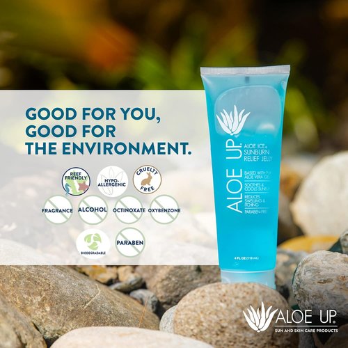 ALOE UP Aloe Vera Gel - Cooling Sunburn Relief Jelly for Face & Body | 96.6% Pure, Alcohol-Free, 4 Oz