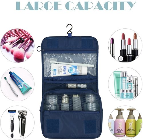 Trawila Travel Hanging Toiletry Bag Cosmetic Bag Makeup Organizers for Men & Women with Sturdy Hook (Dark blue)
