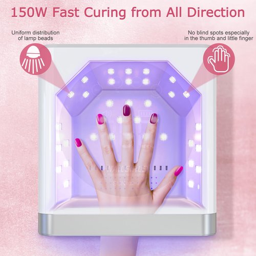 NAILGIRLS UV LED Nail Lamp, Cordless Rechargeable 150W Fast UV Lamp for Nails, UV Nail Dryer Light with 4 Timer Setting Auto Sensor Professional Curing for Fingernail and Toenail Home Salon Use