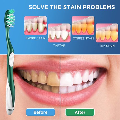 Fremouth Extra Firm Toothbrushes with Covers for Adults, Cross Extra Hard Bristles, with Built in Tongue Scraper, 6 Count