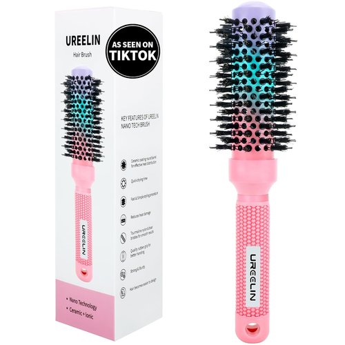 UREELIN Round Brush - 1.3 Inch Nano Thermal Ceramic & Ionic Hair Brush with Boar Bristles for Salon-Quality Blowouts, Volume & Shine