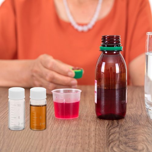 AIHSUMC 5 Pcs Liquid Medicine Travel Container, Scale Glass Liquid Medicine Bottles Travel Size Liquid Medicine Dispenser with Leak-proof Plug Single Dose Medicine Bottles Containers (Clear, 10ml)
